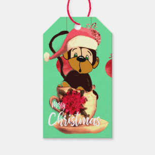 Weihnachtsaffen Niedlicher grüner Roter Name Geschenkanhänger