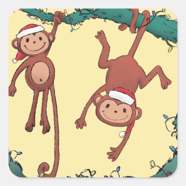 Weihnachtsaffen Quadratischer Aufkleber (Vorderseite)