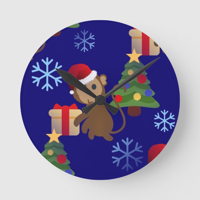 Weihnachtsaffen Runde Wanduhr (Vorderseite)