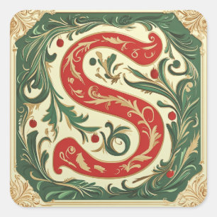 Weihnachtsakzente in Rot und Grün Buchstaben Quadratischer Aufkleber