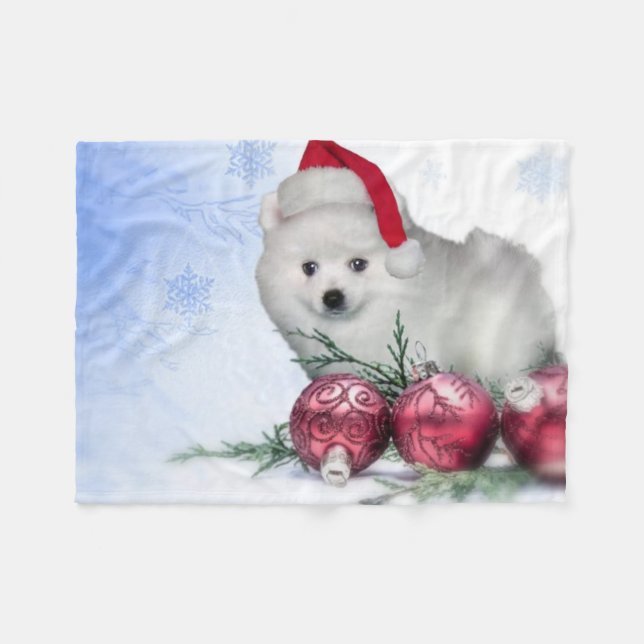 Weihnachtsamerikanischer Eskimowelpe Fleecedecke (Vorderseite (Horizontal))