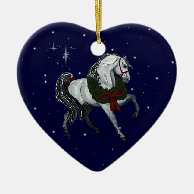Weihnachtsandalusische Pferdeherz-Verzierung Keramikornament (Vorne)