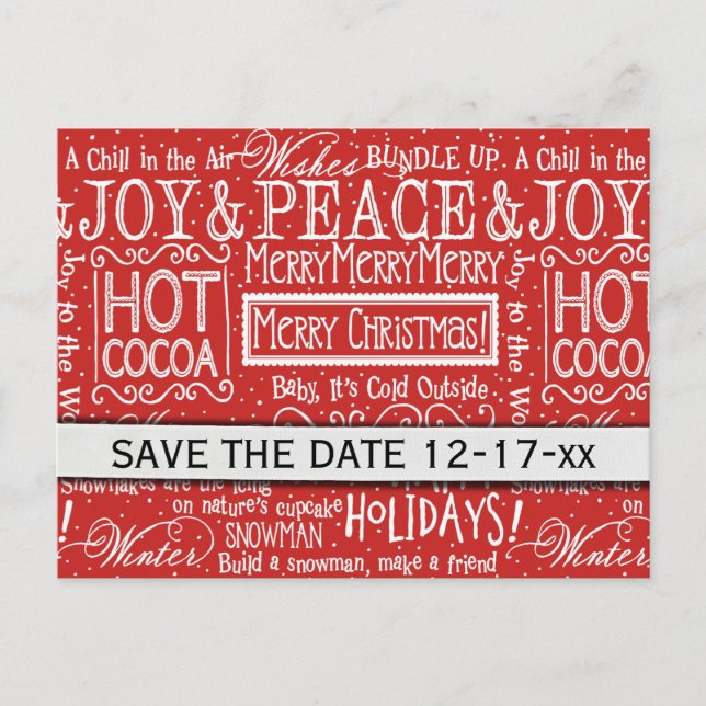 Weihnachtsangebot Rote weiße Typografie Save the D Ankündigungspostkarte (Vorderseite)