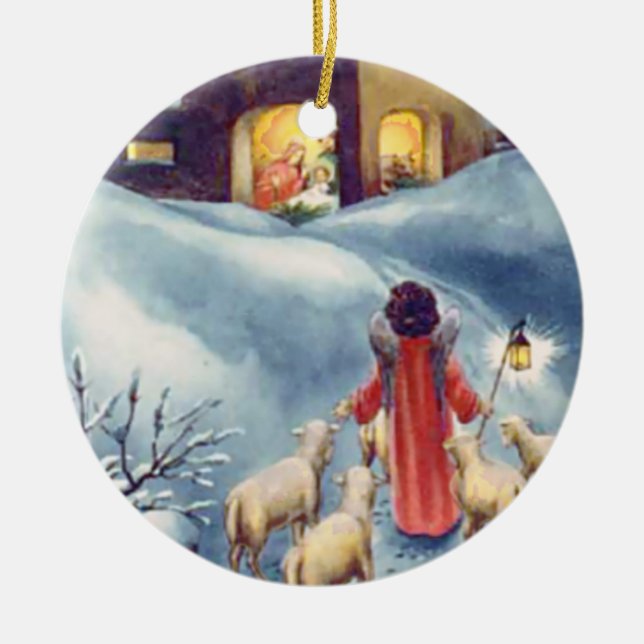 Weihnachtsangel Shepherd Krippe Keramik Ornament (Vorne)