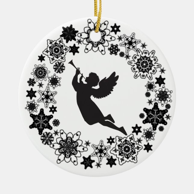 Weihnachtsangel Silhouette Keramik Ornament (Vorne)