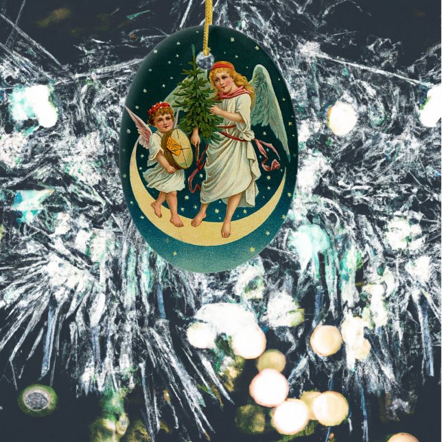 WeihnachtsAngeln auf dem Mond Keramikornament (Von Creator hochgeladen)