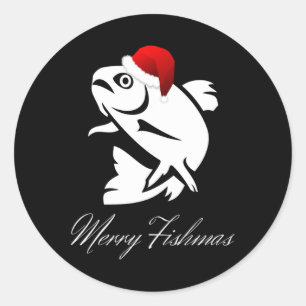 Weihnachtsangeln - Frohe Fischgründe Runder Aufkleber