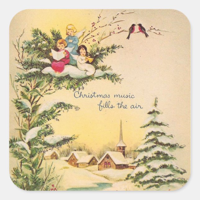 WeihnachtsAngeln im Baum Quadratischer Aufkleber (Vorderseite)