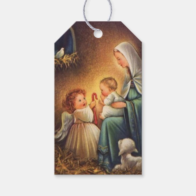 WeihnachtsAngeln & Mary mit dem Baby Jesus Geschenkanhänger (Vorderseite)