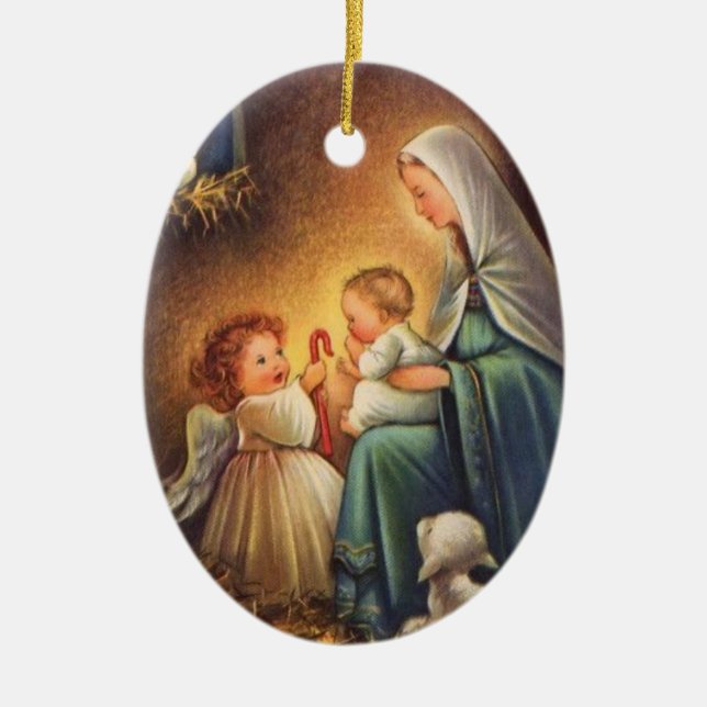 WeihnachtsAngeln & Mary mit dem Baby Jesus Keramik Ornament (Vorne)