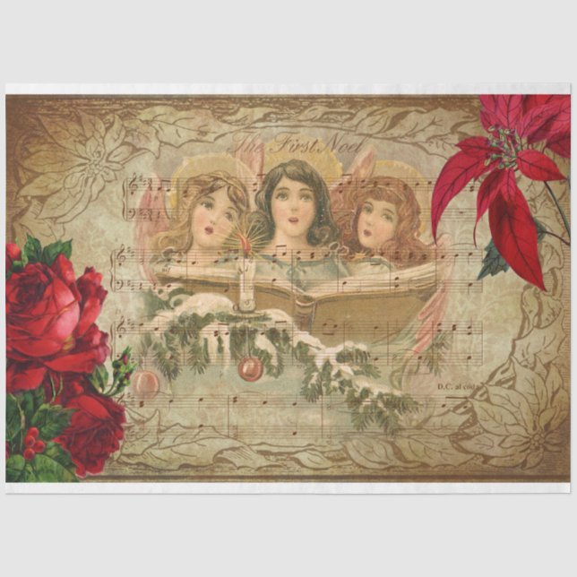 WeihnachtsAngeln mit Rose & Poinsettias Seidenpapier (Vorderseite)
