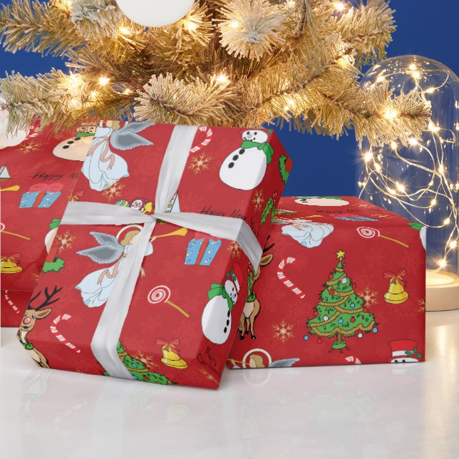 WeihnachtsAngeln und Schneemann-Packpapier Geschenkpapier (Feiertage)
