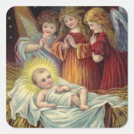 WeihnachtsAngels Gruß Baby Jesus Vintage Image Quadratischer Aufkleber