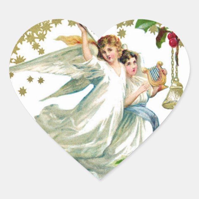 Weihnachtsangels Herz-Aufkleber (Vorderseite)