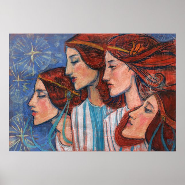 WeihnachtsAngels Jugendstil-Malerei Ginger Frauen Poster (Vorne)