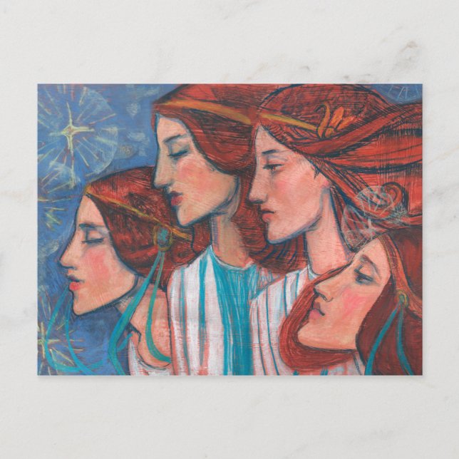 WeihnachtsAngels Jugendstil-Malerei Ginger Frauen Postkarte (Vorderseite)