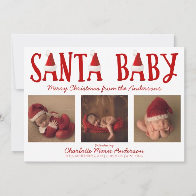 Weihnachtsankündigung von Santa Baby Feiertagskarte (Vorderseite)