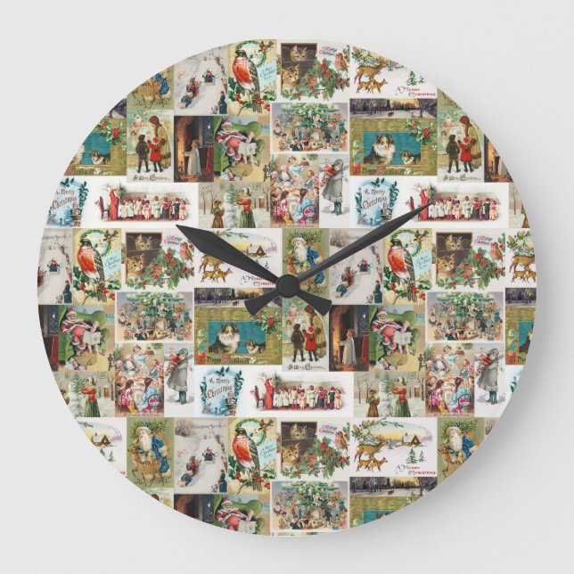 Weihnachtsantike Collage Xmas Große Wanduhr (Vorderseite)