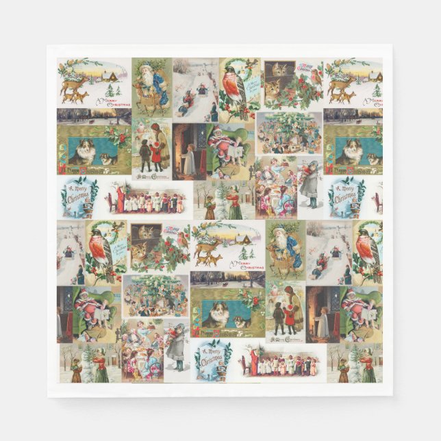 Weihnachtsantike Collage Xmas Serviette (Vorderseite)