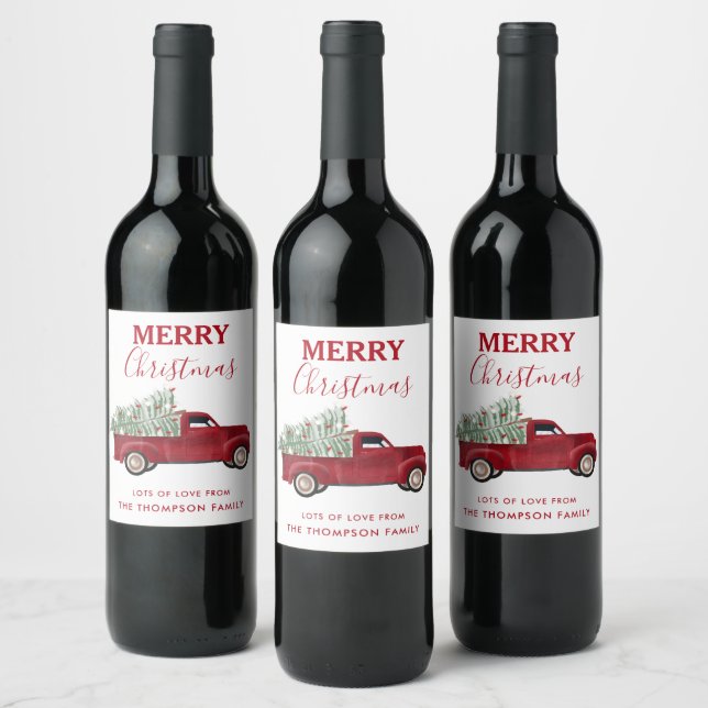 Weihnachtsantiker Lieferwagen LKW Weihnachtsbaum Weinetikett (Flaschen)