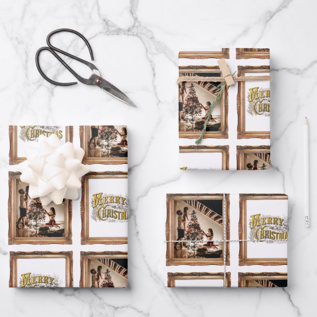 Weihnachtsantikes Foto Geschenkpapier Set (Vorderseite)