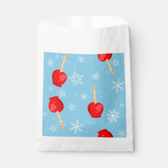 Weihnachtsäpfel mit rotem Bonbon blau Geschenktütchen (Vorderseite)