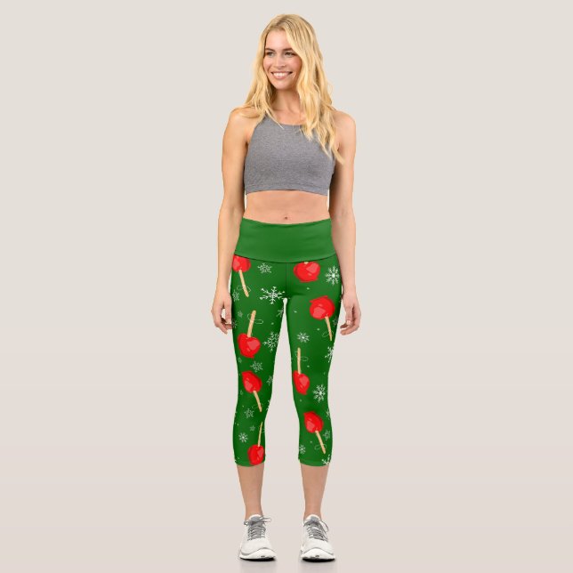 Weihnachtsäpfel mit rotem Bonbons grün Capri Leggings (Vorderseite)