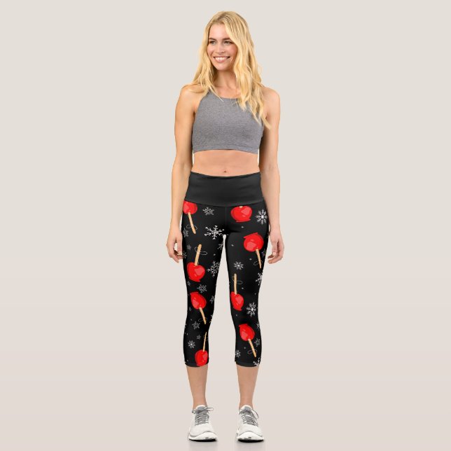 Weihnachtsäpfel, schwarz capri leggings (Vorderseite)