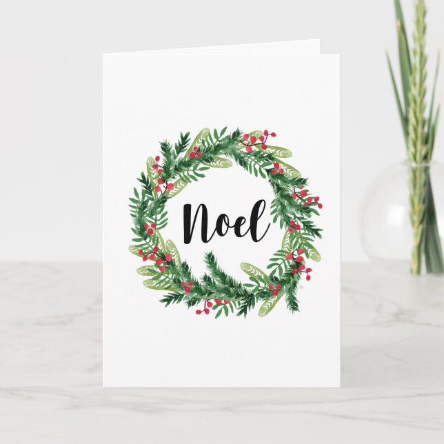 WeihnachtsAquarell-Kranz Feiertagskarte (Vorderseite)