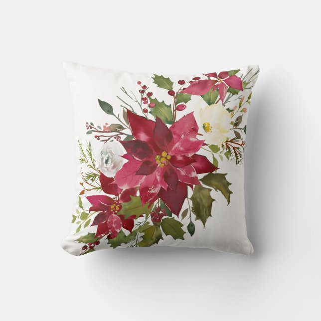 WeihnachtsAquarell-Poinsettia Kissen (Vorderseite)