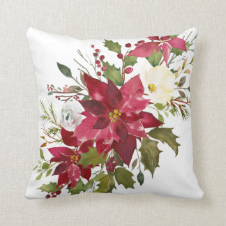 WeihnachtsAquarell-Poinsettia Kissen