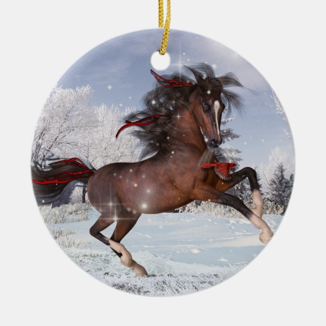 Weihnachtsarabische Pferdeverzierung Keramikornament (Vorne)