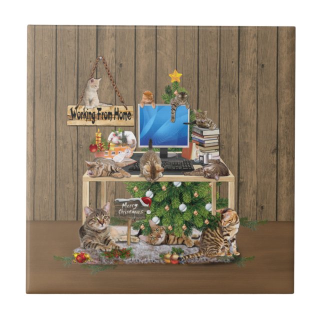 Weihnachtsarbeit von der Zuhause mit meinen Katzen Fliese (Vorderseite)
