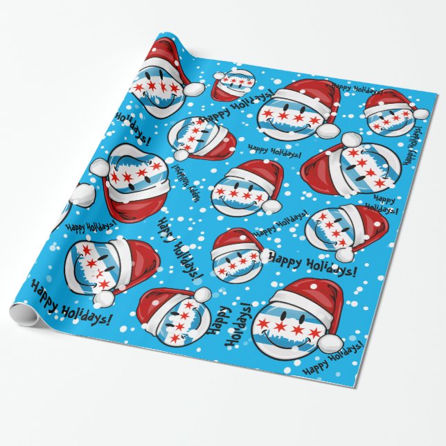 Weihnachtsart-lächelnde Chicago-Flagge Geschenkpapier (Ungerollt)