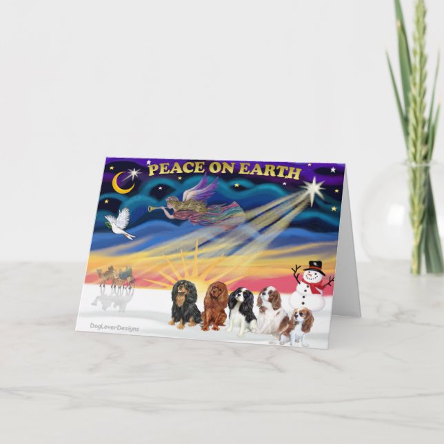 Weihnachtsaufgang - Cavalier Kings Charles (fünf) Feiertagskarte (Vorderseite)