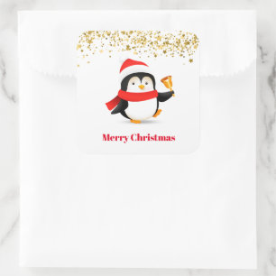 Weihnachtsaufkleber auf dem Pinguin-Platz Quadratischer Aufkleber