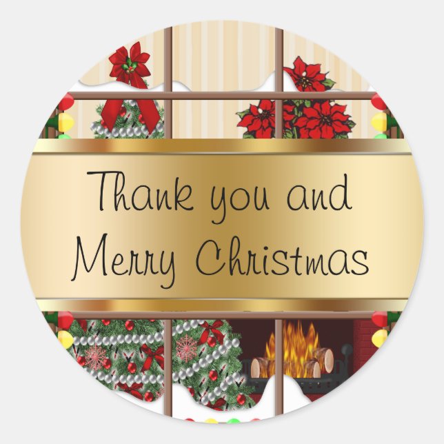 Weihnachtsaufkleber Danke Runder Aufkleber (Vorderseite)