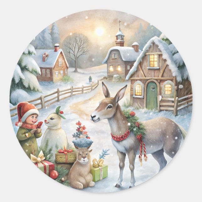 Weihnachtsaufkleber - Feierliche Etiketten & Feier Runder Aufkleber (Vorderseite)