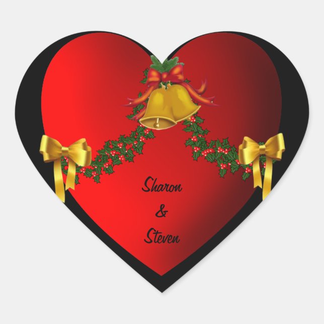 Weihnachtsaufkleber für Braut und Groom Herz-Aufkleber (Vorderseite)