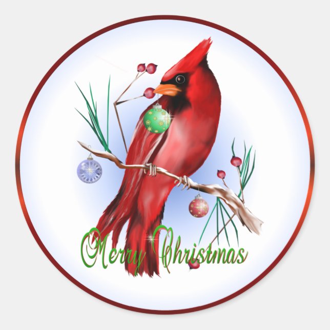 Weihnachtsaufkleber für Kardinal Runder Aufkleber (Vorderseite)