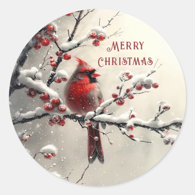 Weihnachtsaufkleber für Kardinäle Runder Aufkleber (Vorderseite)