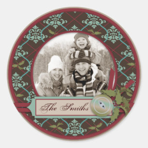Weihnachtsaufkleber für klassisches Foto 2 Runder Aufkleber