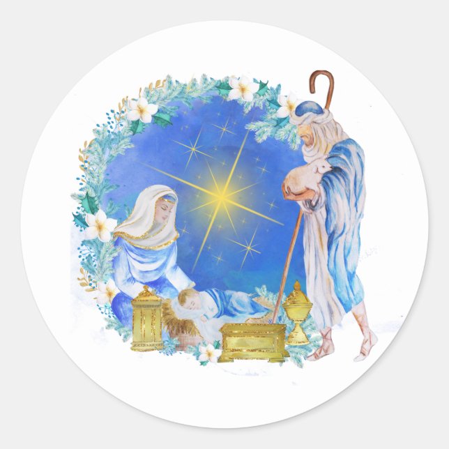 Weihnachtsaufkleber für religiöse Manger Runder Aufkleber (Vorderseite)
