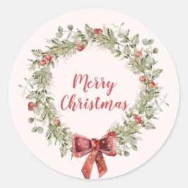 Weihnachtsaufkleber für Rote Berries Wreath Runder Aufkleber