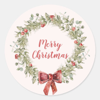 Weihnachtsaufkleber für Rote Berries Wreath Runder Aufkleber