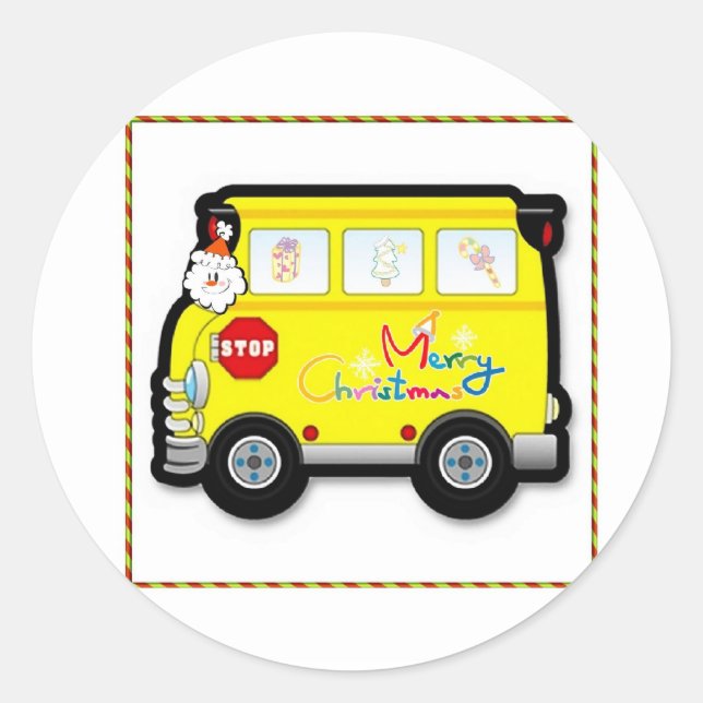 Weihnachtsaufkleber für Schulbusfahrer Runder Aufkleber (Vorderseite)