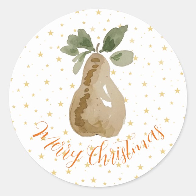 Weihnachtsaufkleber Handgemalt Wasserfarbenpear Runder Aufkleber (Vorderseite)