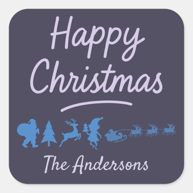 Weihnachtsaufkleber in blauer Silhouette  Quadratischer Aufkleber (Vorderseite)