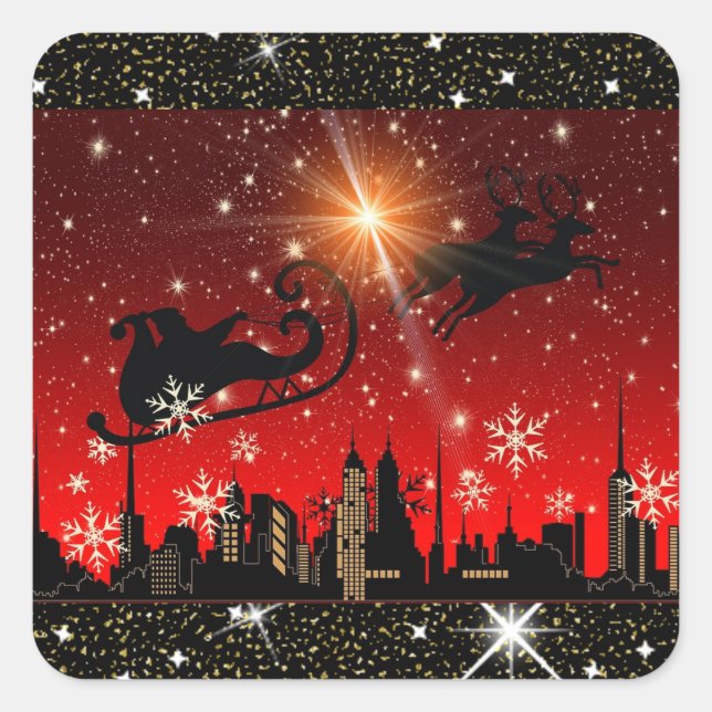 Weihnachtsaufkleber in Rot und Schwarz Quadratischer Aufkleber (Vorderseite)