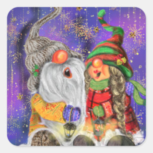Weihnachtsaufkleber mit Happy Couple Gnomes Quadratischer Aufkleber